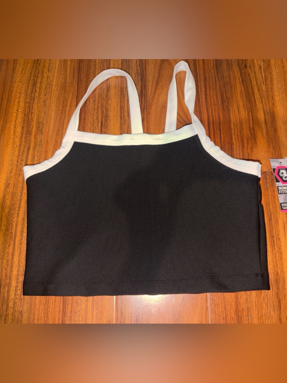 Black Crop Tank Top with White Trim - Women's Athletic Style